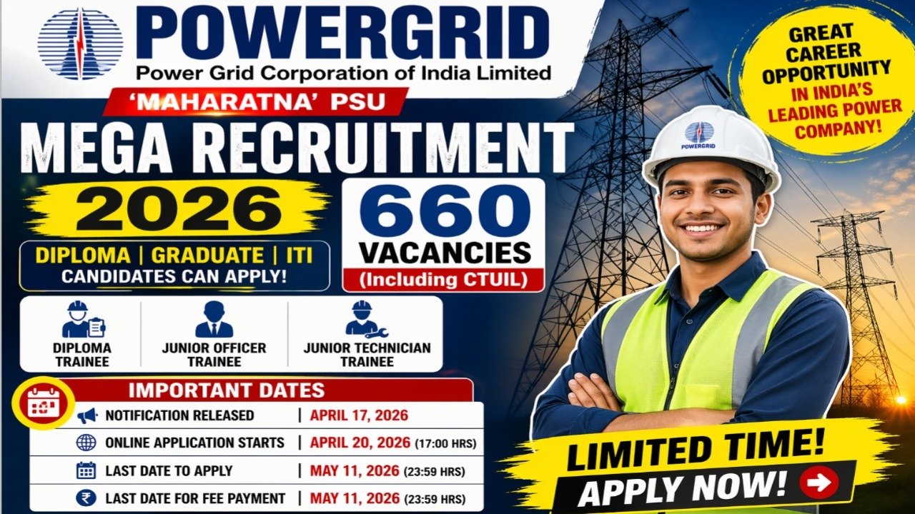 POWERGRID (PGCIL) Non-Executive Recruitment 2026: Apply for 660 Vacancies Now!