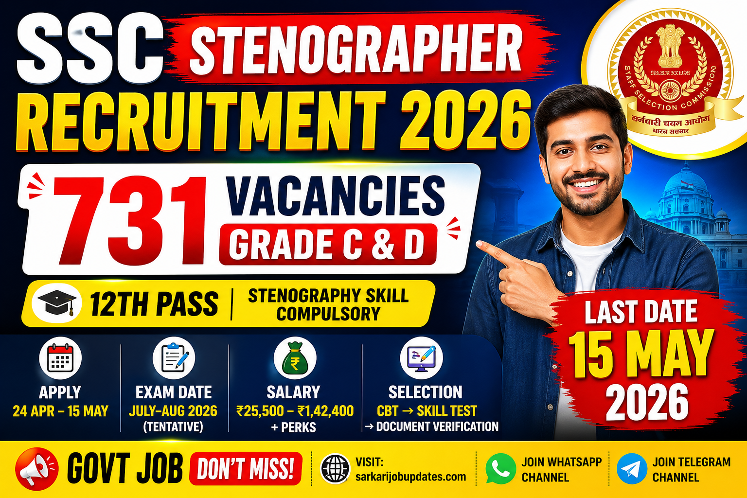 SSC Stenographer Recruitment 2026: Apply Online for 731 Grade C & D Posts