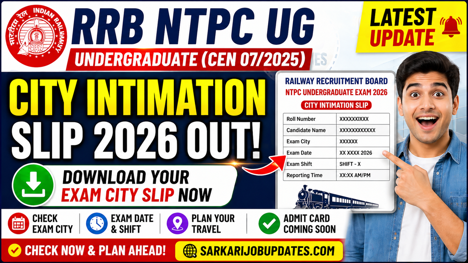 RRB NTPC UG City Intimation Slip 2026 Released – Download Exam City & Date (CEN 07/2025)