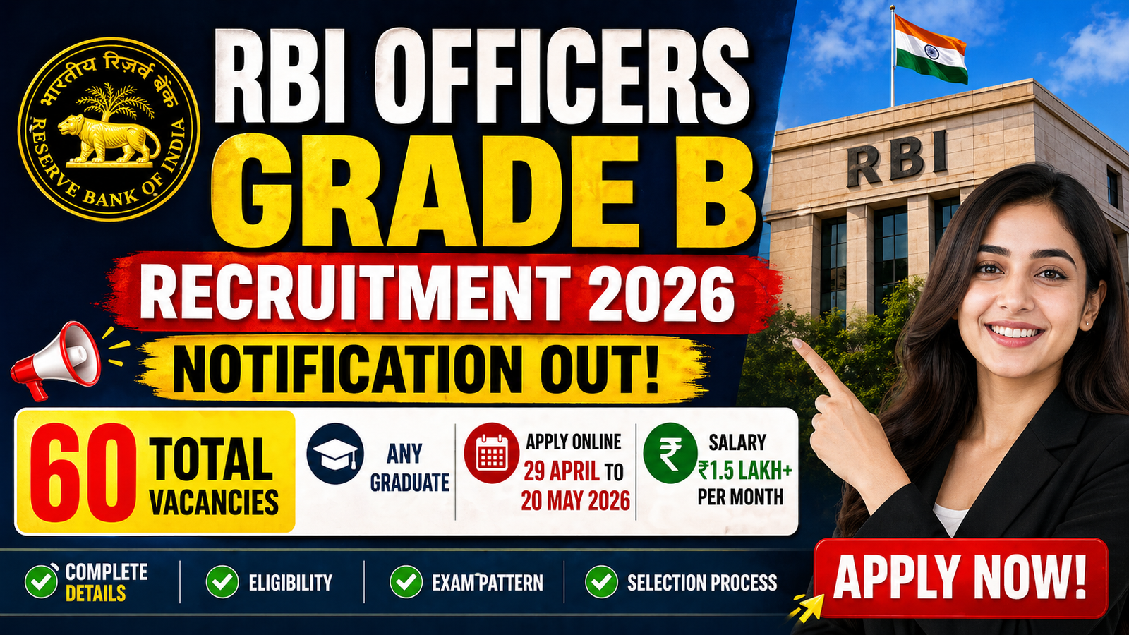 RBI Officers Grade B Recruitment 2026 Notification Out – Apply Online for 60 Posts