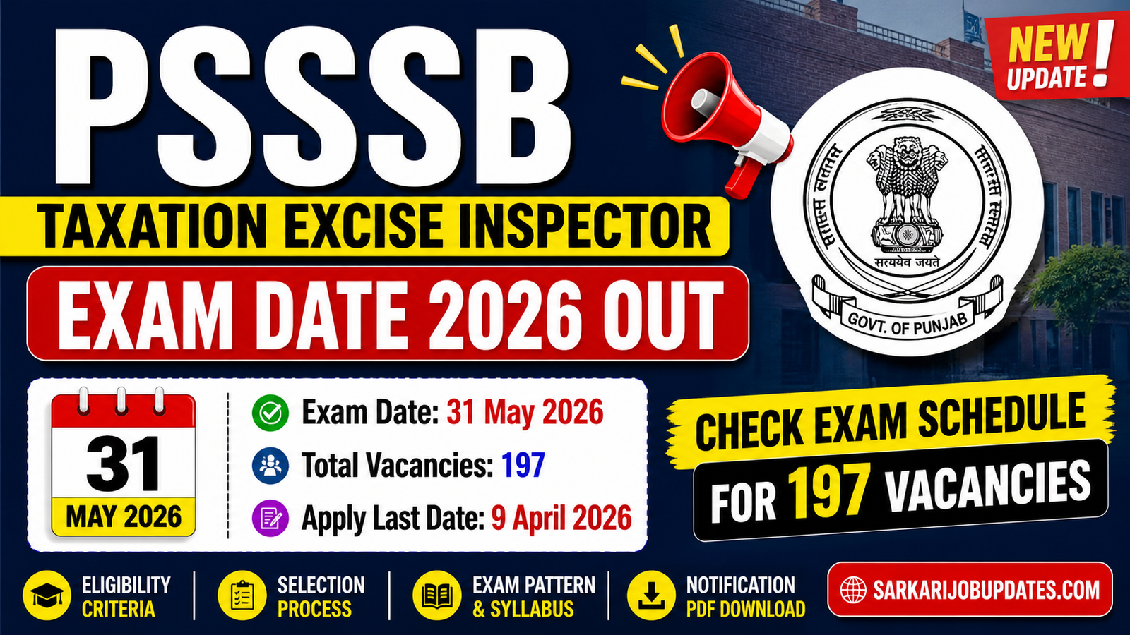 ✅ PSSSB Taxation Excise Inspector Exam Date 2026 Out – Check Exam Schedule for 197 Vacancies