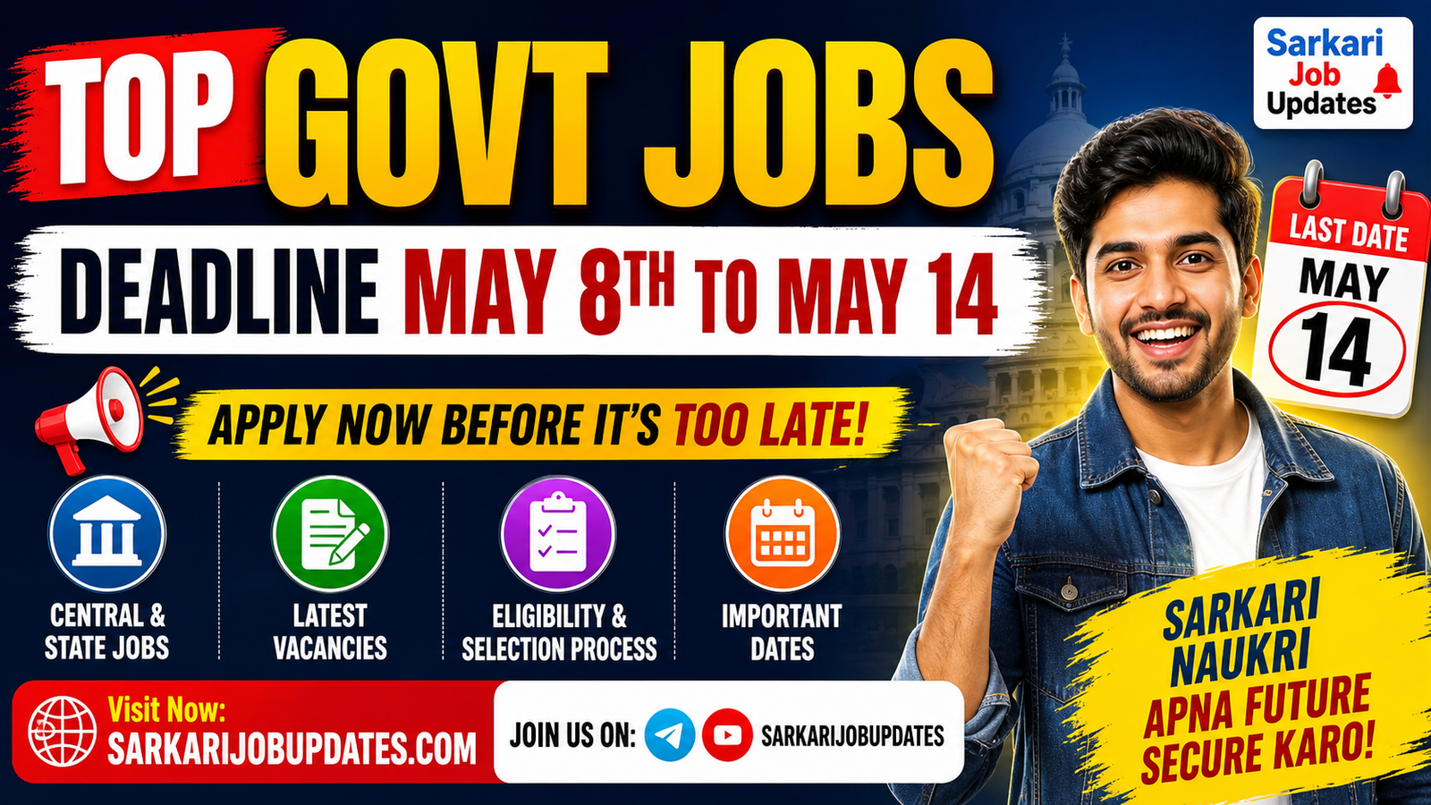 🔥 Top Govt Jobs Deadline Between May 8th to May 14, 2026 — Apply Before Last Date | SarkariJobUpdates