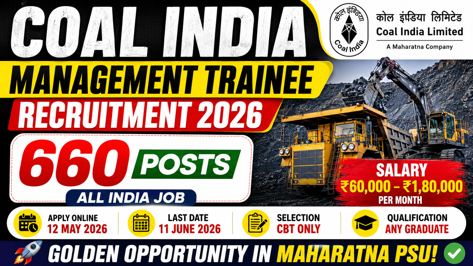 Coal India Management Trainee Recruitment 2026 – Apply Online for 660 Posts
