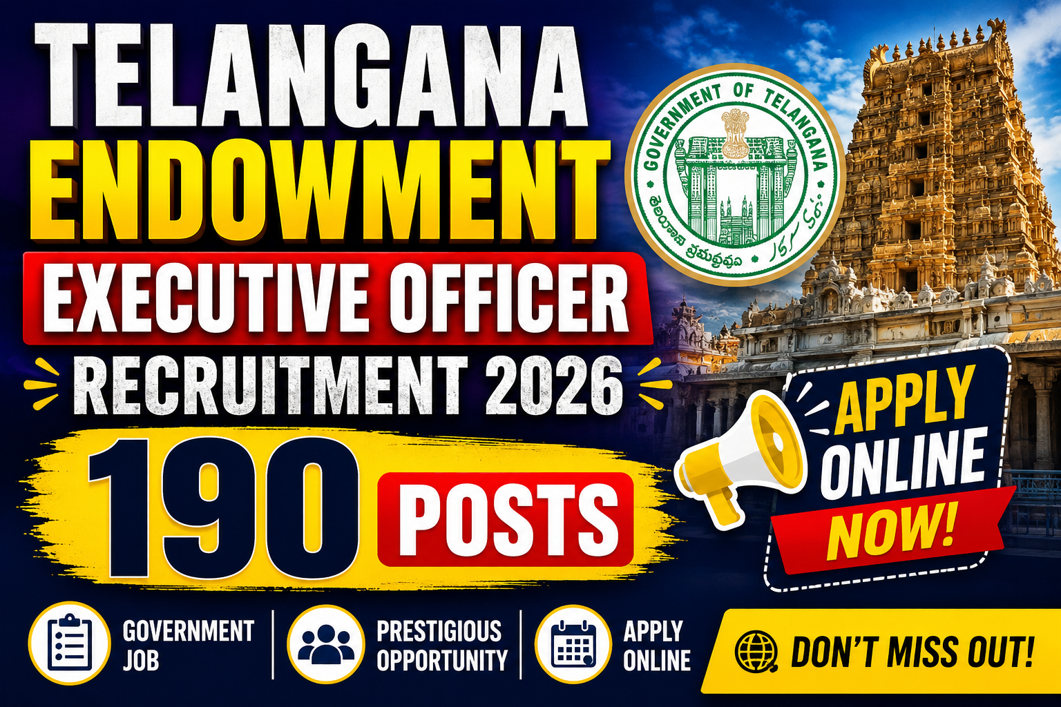 Telangana Endowment Executive Officer Recruitment 2026 – Apply Online for 190 Posts