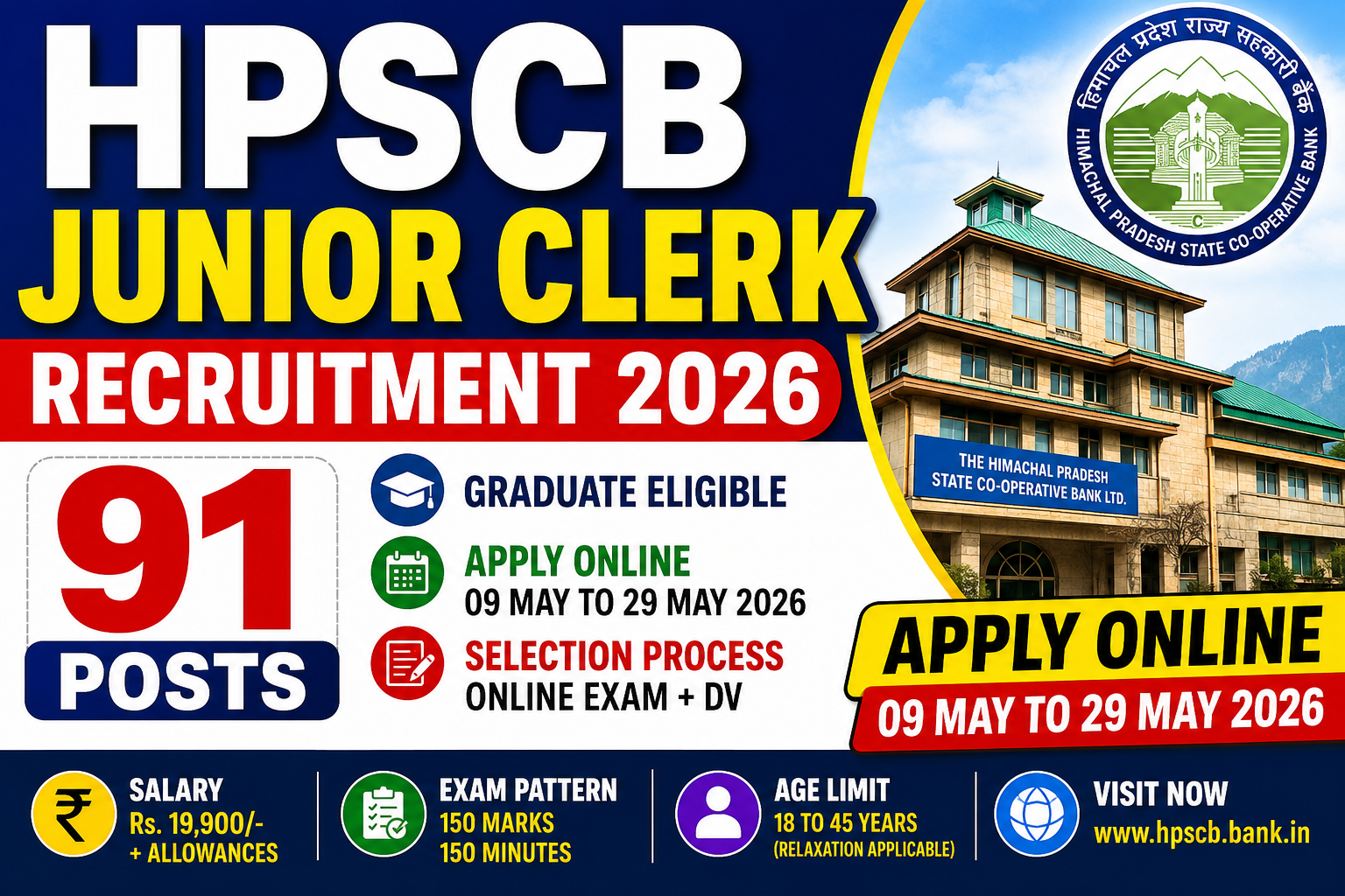HPSCB Junior Clerk Recruitment 2026 Notification Out – Apply Online for 91 Posts