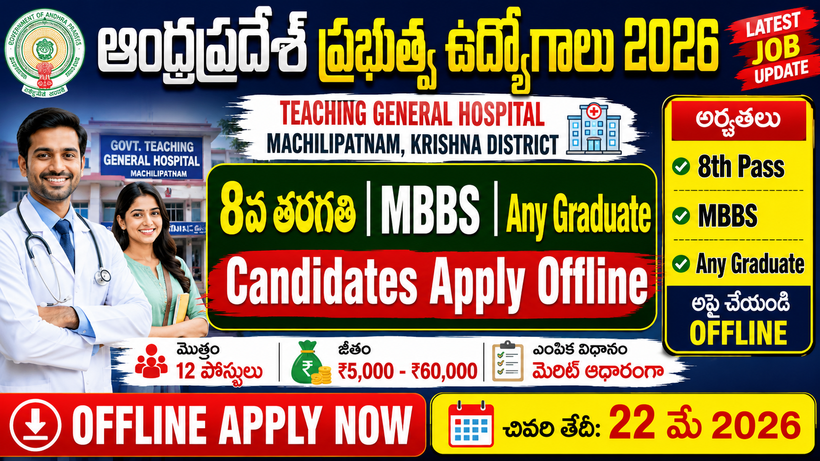 🔥 Govt Teaching General Hospital Recruitment 2026 Notification Out – Apply Offline for 12 Contract Posts | Latest AP Govt Jobs 2026