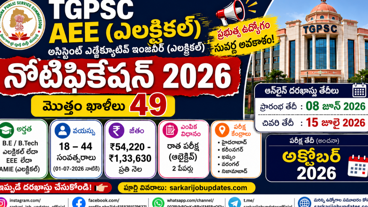 TGPSC AEE Electrical Recruitment 2026 Notification Out for 49 Posts | Apply Online from June 8  TGPSC AEE Electrical Recruitment 2026