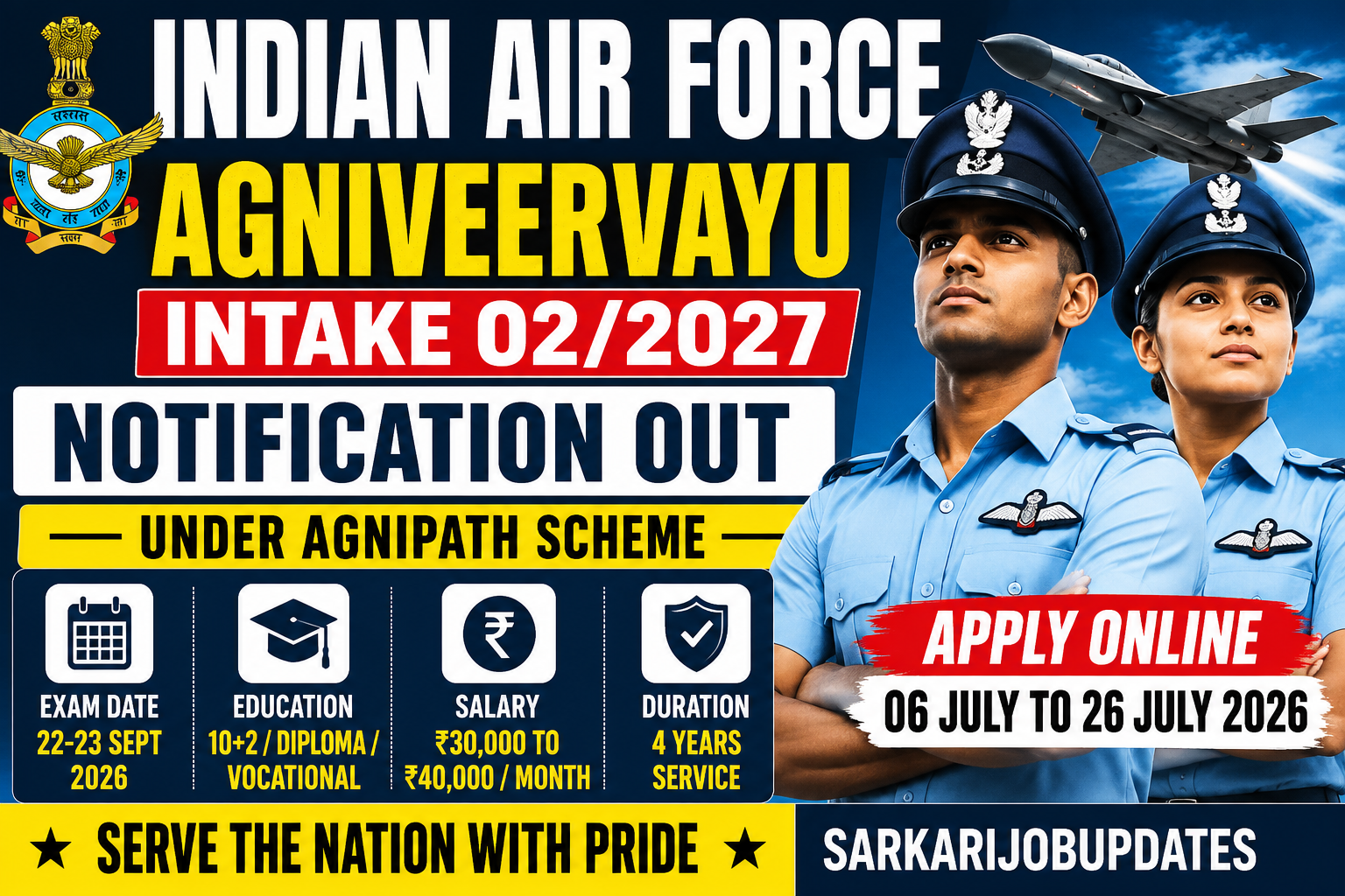 IAF Agniveer Vayu Intake 02/2027 Recruitment 2026 Notification Out – Apply Online for Agniveervayu & Airmen Group Y Posts