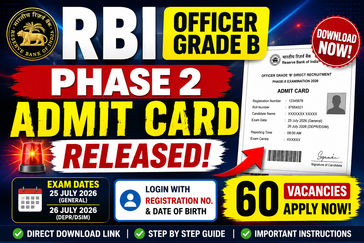 RBI Officer Grade B Phase 2 Admit Card 2026 Released – Download Call Letter for 60 Posts