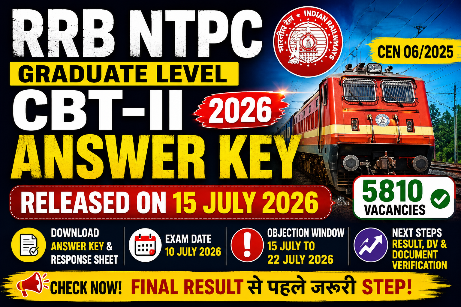 RRB NTPC Graduate Level CBT-II Answer Key 2026 Released for CEN 06/2025 – Download Response Sheet & Raise Objections